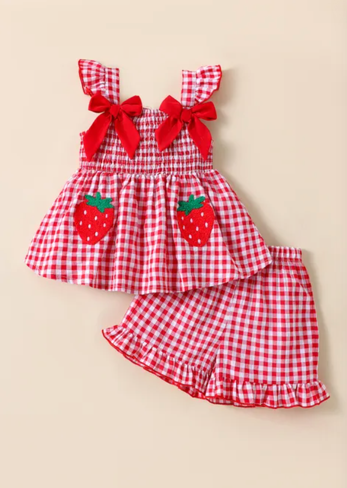 2-Pc Gingham Berry Patch Short Set