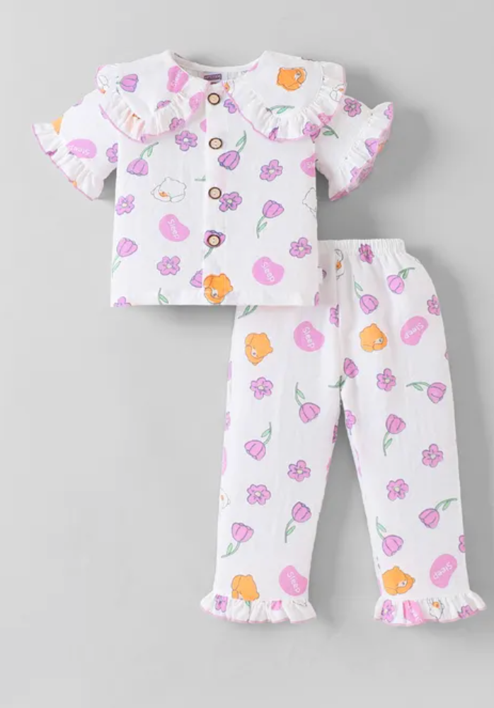 2-Pc Ruffled Floral Sleepwear Set