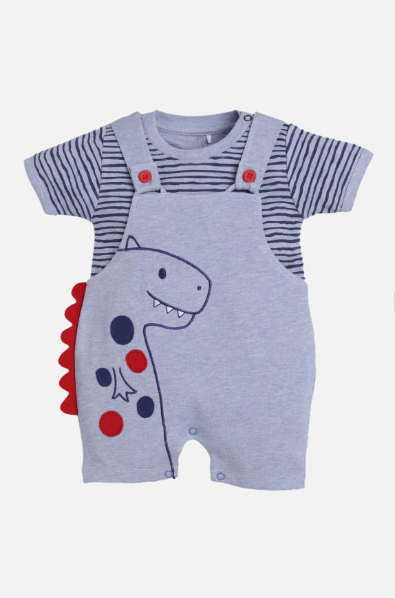 Boys Blue Pure Cotton Dungaree With T-Shirt