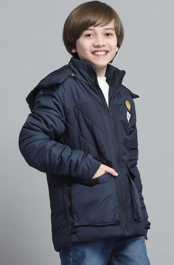 Boys Hooded Solid Casual Lightweight Padded Jacket