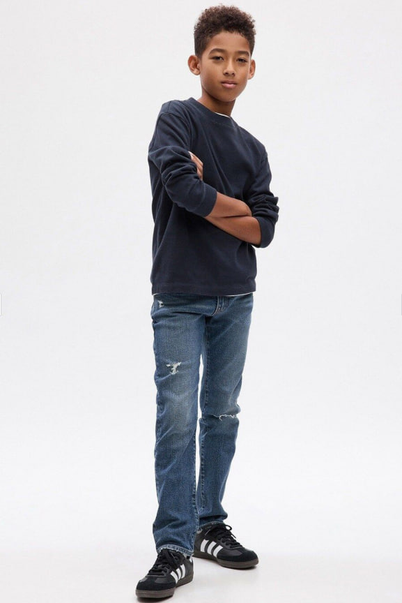 Boys Mid-Wash Slim Fit Distressed Jeans