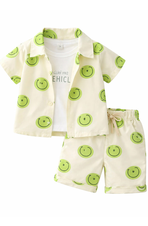 Boys Printed Short Sleeves Shirt And T-shirt With Shorts