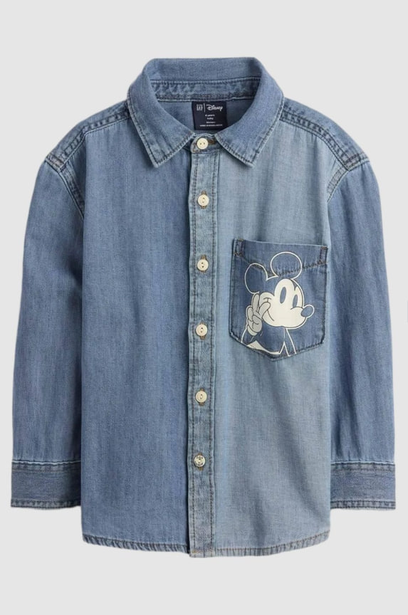 Boys Relaxed-Fit Mickey Mouse Graphic-Printed Pure-Cotton Spread Collar Shirt