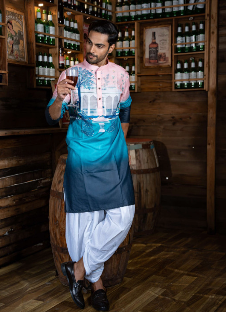 Men Ethnic Motifs Mughal Garden Printed Regular Knee Length Straight Kurta