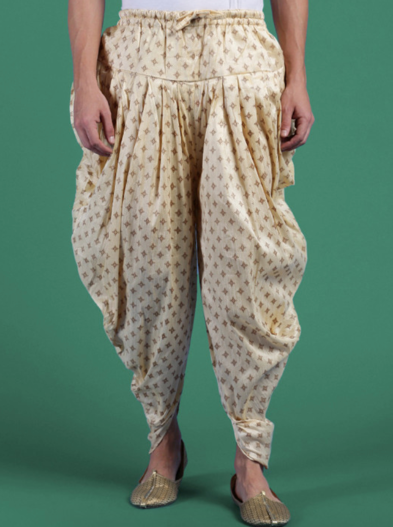 Men Printed Gathered Art Silk Dhoti Pants