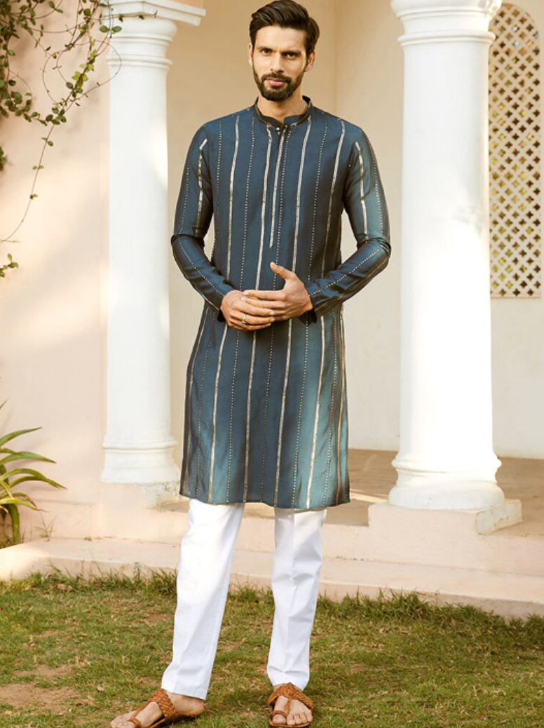 Printed Thread Work Chanderi Silk Kurta