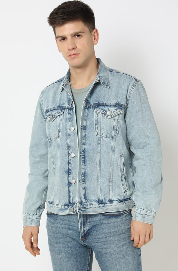 Pure Cotton Spread Collar Denim Jacket